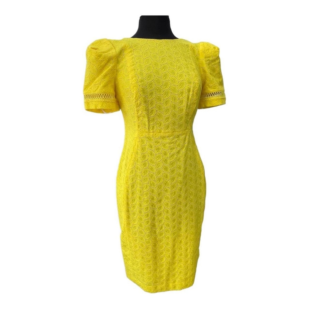 Calvin Klein Womens 100% Cotton Yellow Lace Sheath Dress Size 4